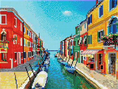 Diamond painting design of a Venetian canal in summer