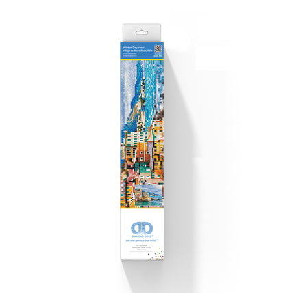 Diamond painting design of a colourful winter landscape