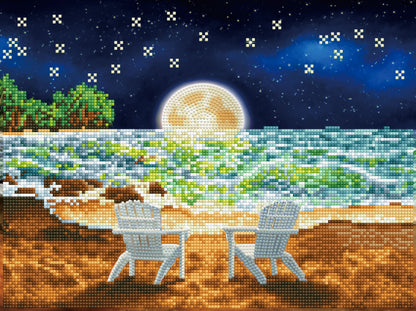 Diamond painting design of a beach under moonlight