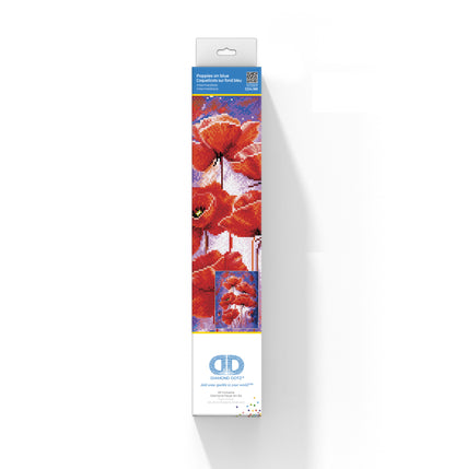 Diamond painting design of red poppies on a blue background