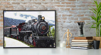 Diamond painting design of a classic steam locomotive