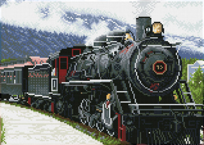 Diamond painting design of a classic steam locomotive