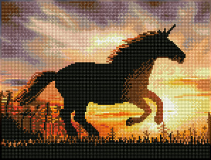 Diamond painting design of a unicorn silhouette