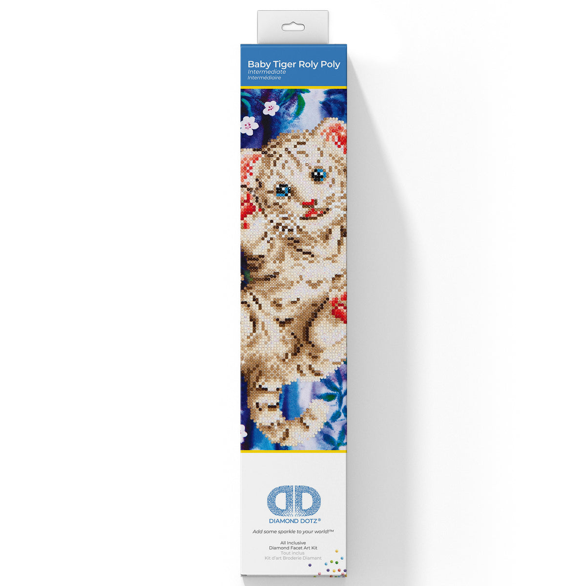Diamond Dotz Baby Tiger Roly Poly diamond painting kit packaging showing the finished design