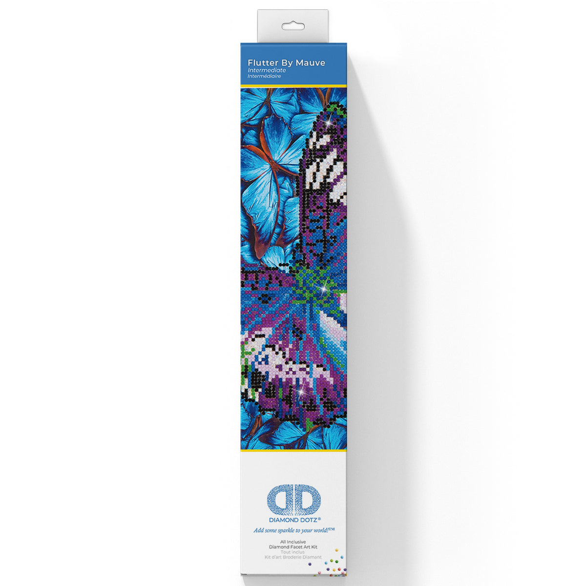 Diamond Dotz Flutterby Mauve diamond painting kit packaging showing the finished design