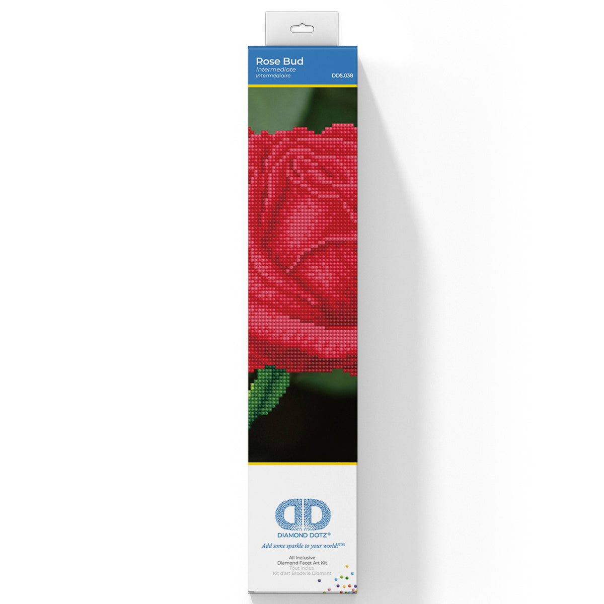 Diamond Dotz Rose Bud diamond painting kit packaging showing the finished design