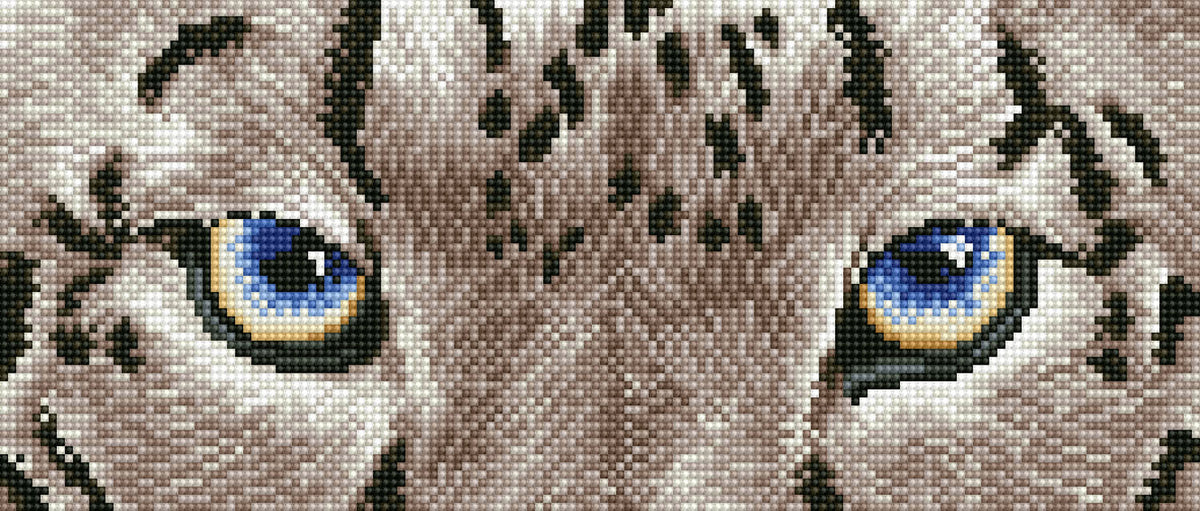 Diamond Dotz Snow Leopard Spy diamond painting kit showing a snow leopard