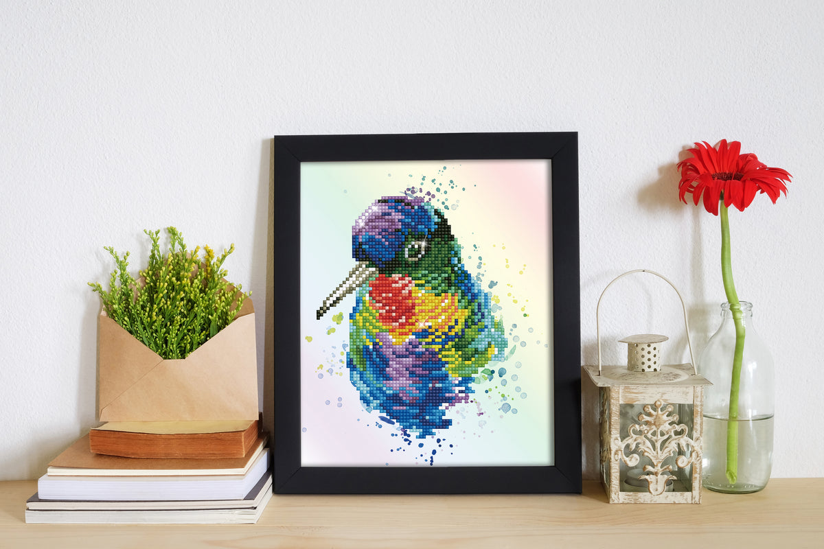 Diamond Dotz Rainbow Feathers diamond painting kit showing rainbow coloured feathers