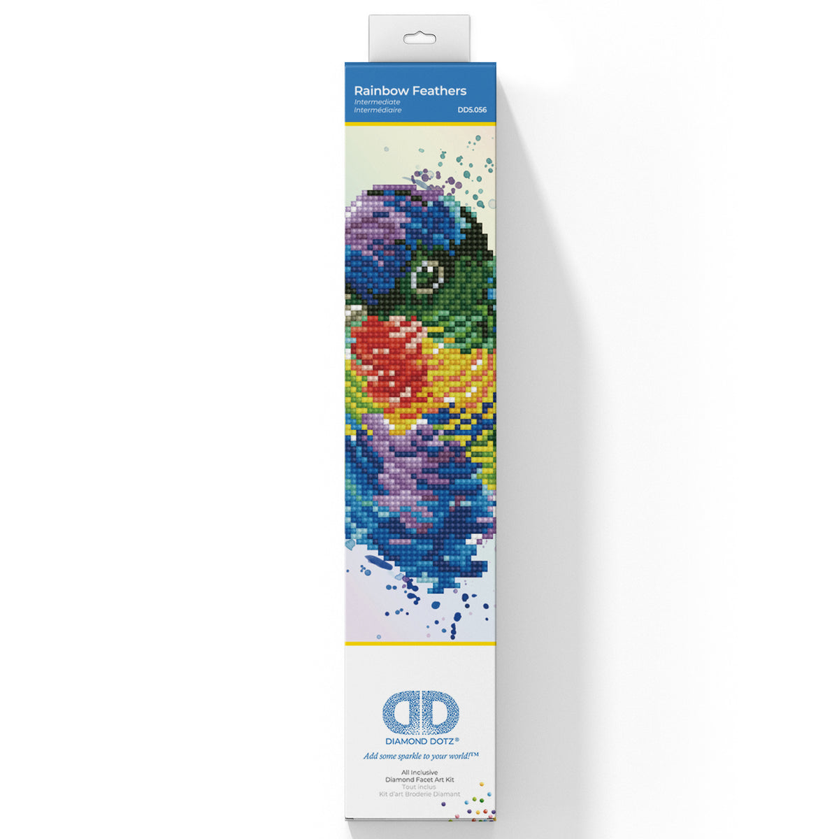Diamond Dotz Rainbow Feathers diamond painting kit showing rainbow coloured feathers