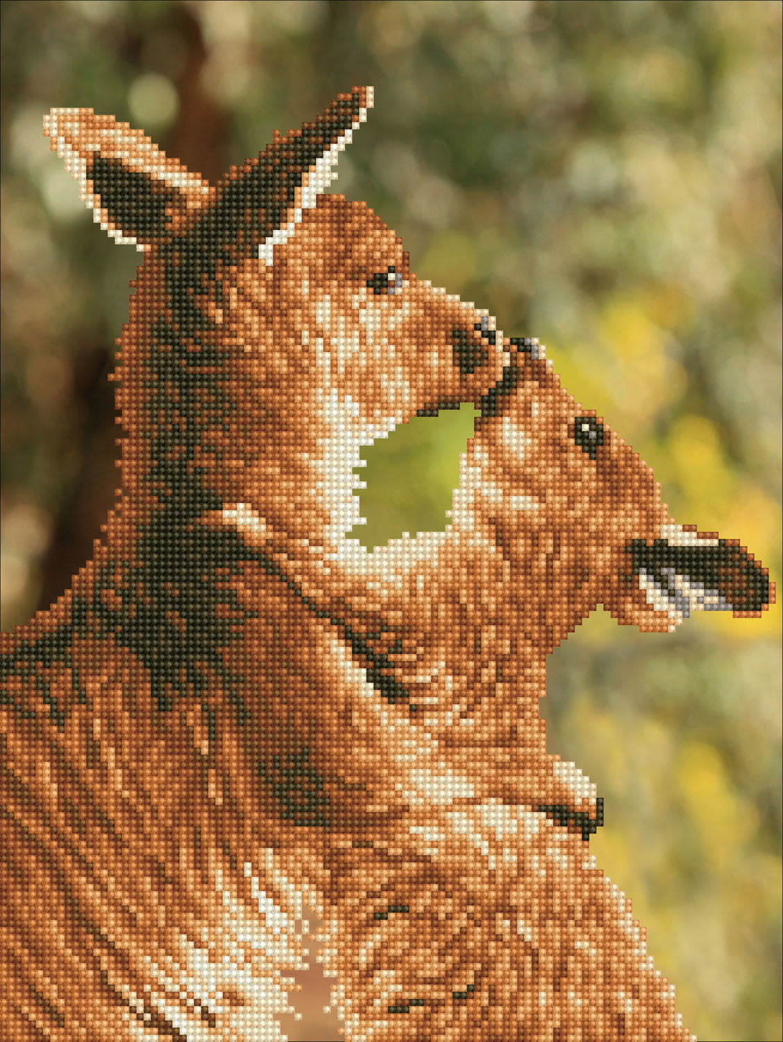 Diamond painting design of two kangaroos kissing