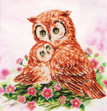 Diamond Dotz Mother & Baby Owl diamond painting kit showing a mother owl and baby owl