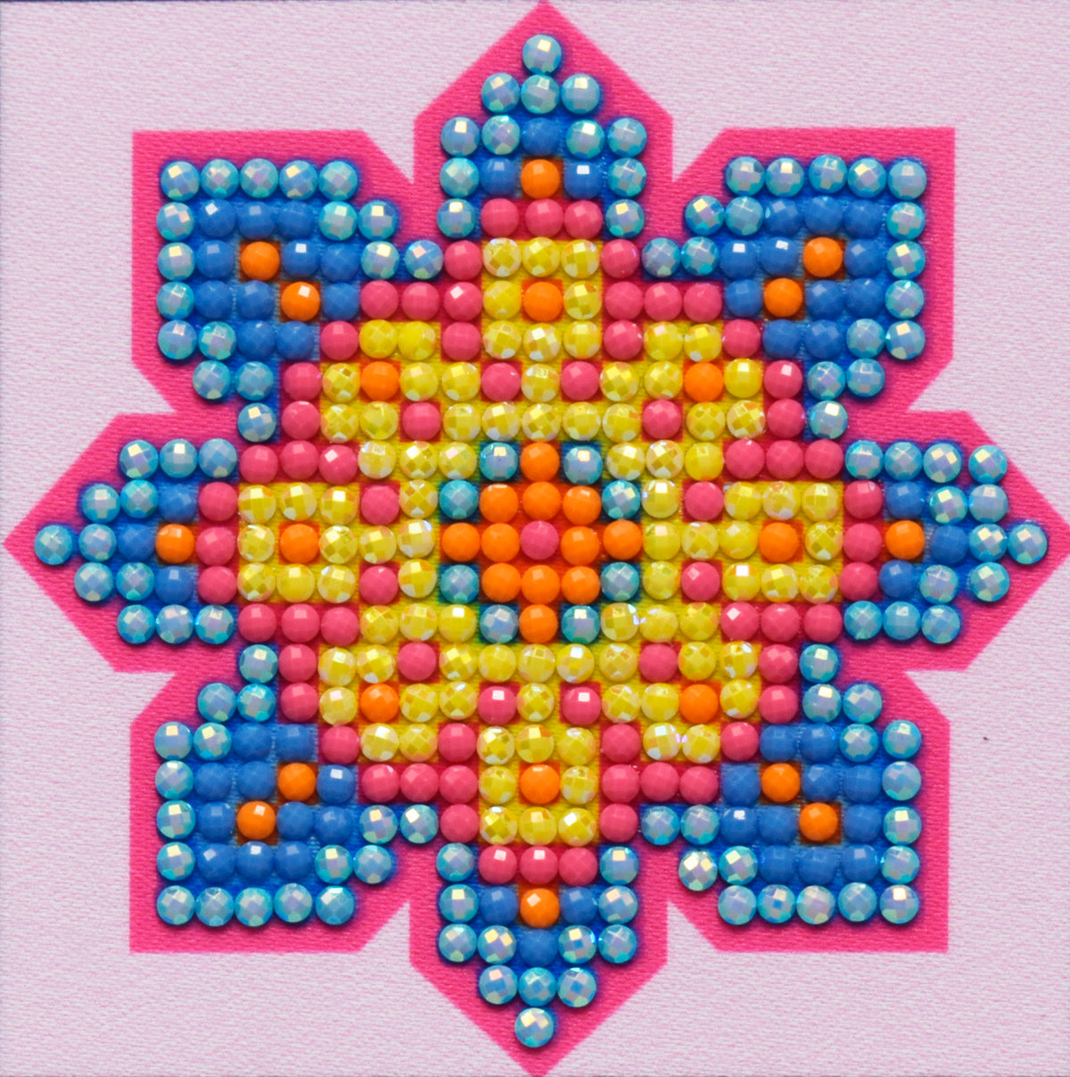 Pink, yellow, orange and blue star mandala diamond painting