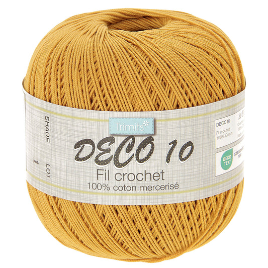 Ball of Trimits Deco 10 yarn in mustard yellow