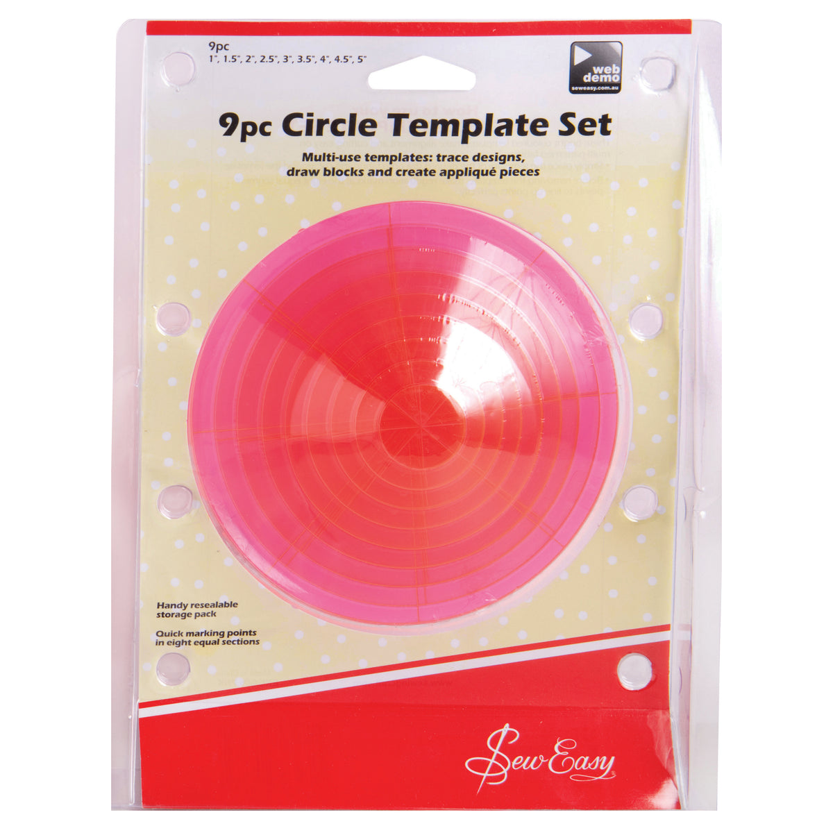 Set of 9 Sew Easy circular templates in graduated sizes