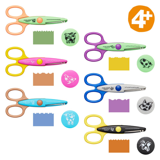 Fiskars Kidzors set of 6 animal decorative edge kids scissors with bag