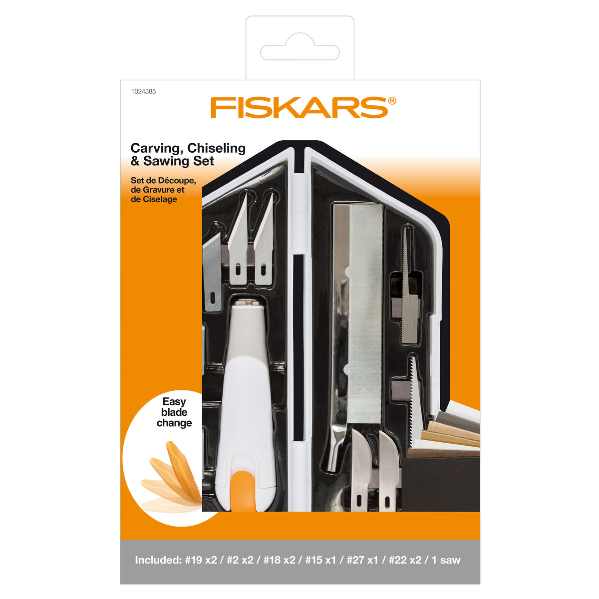 Fiskars heavy-duty craft knife with blades in a plastic case