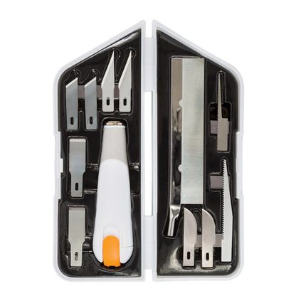 Fiskars heavy-duty craft knife with blades in a plastic case