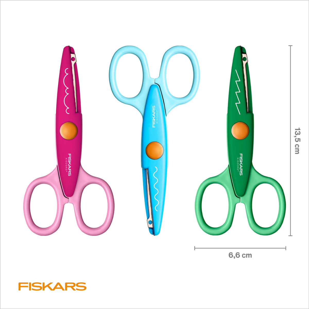 Three Fiskars Kidzors decorative edge scissors