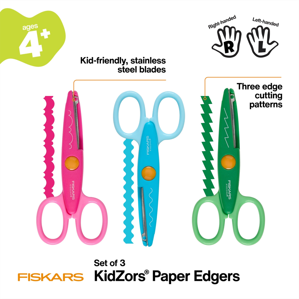 Three Fiskars Kidzors decorative edge scissors