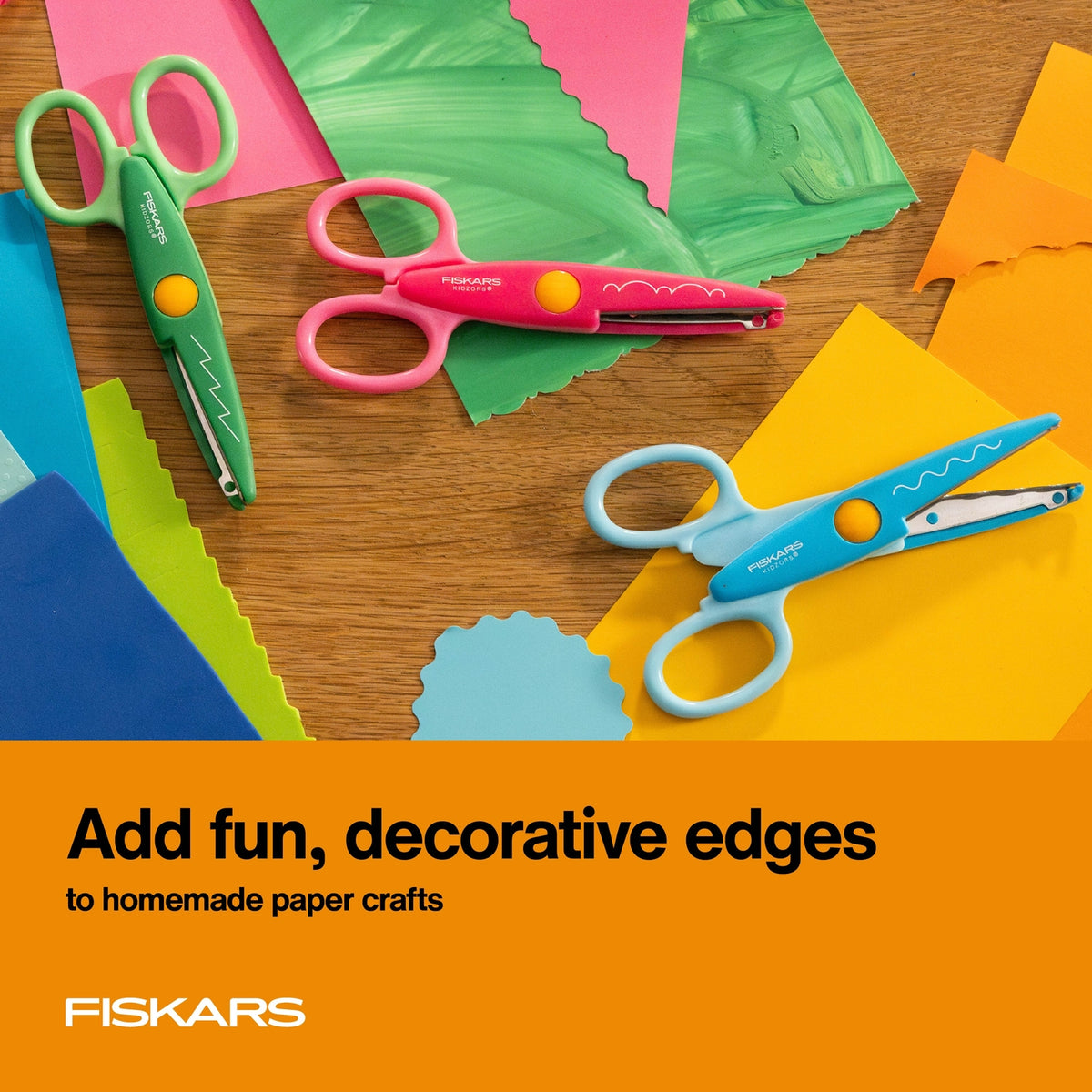 Three Fiskars Kidzors decorative edge scissors