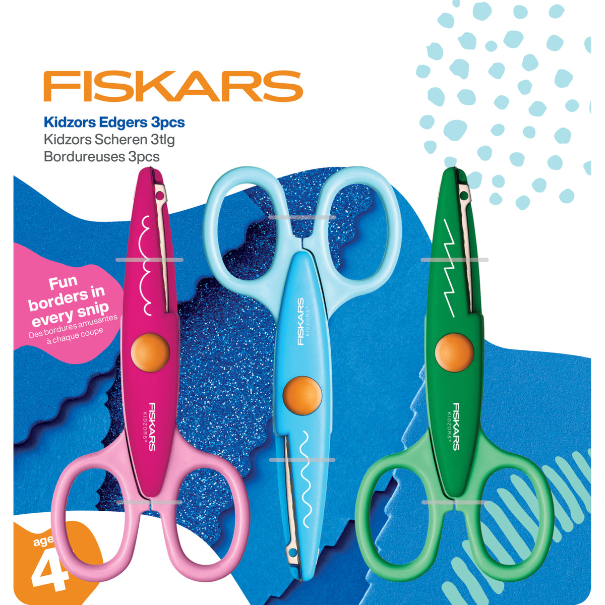 Three Fiskars Kidzors decorative edge scissors