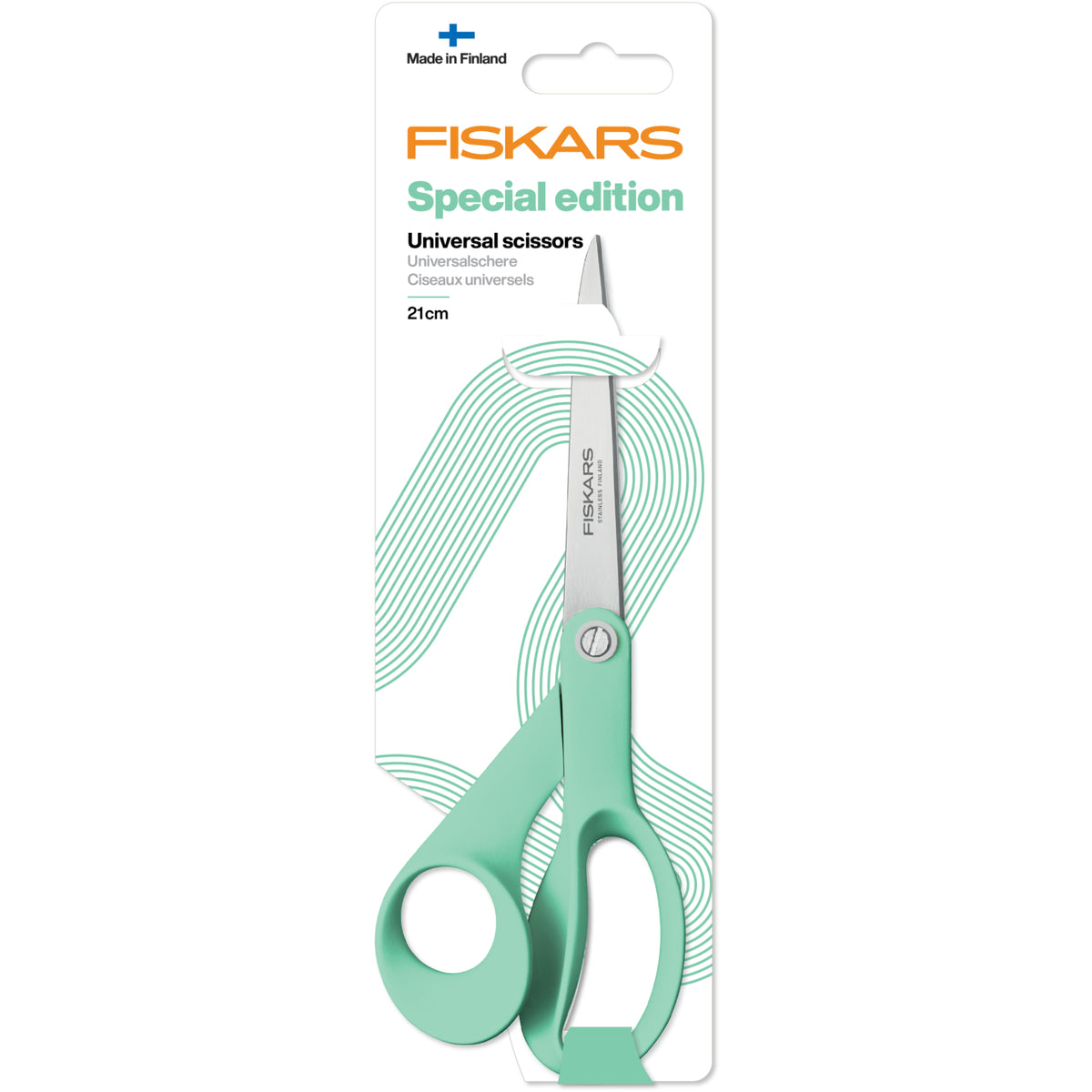 Fiskars 21cm scissors with mint green handles