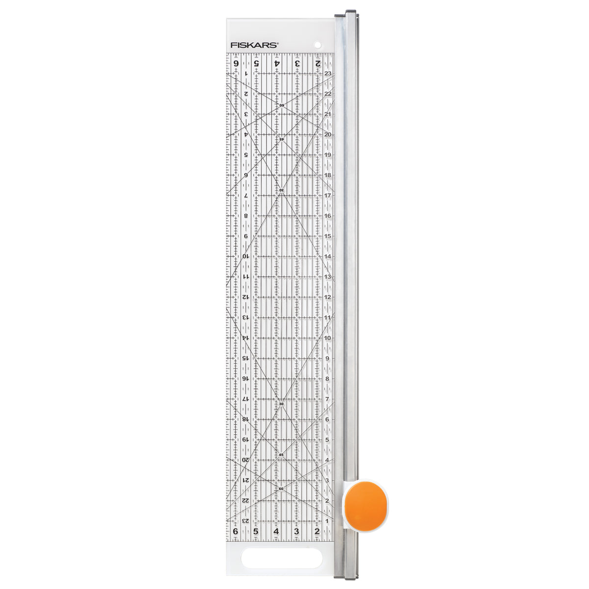 Fiskars rotary cutter attached to a long acrylic ruler