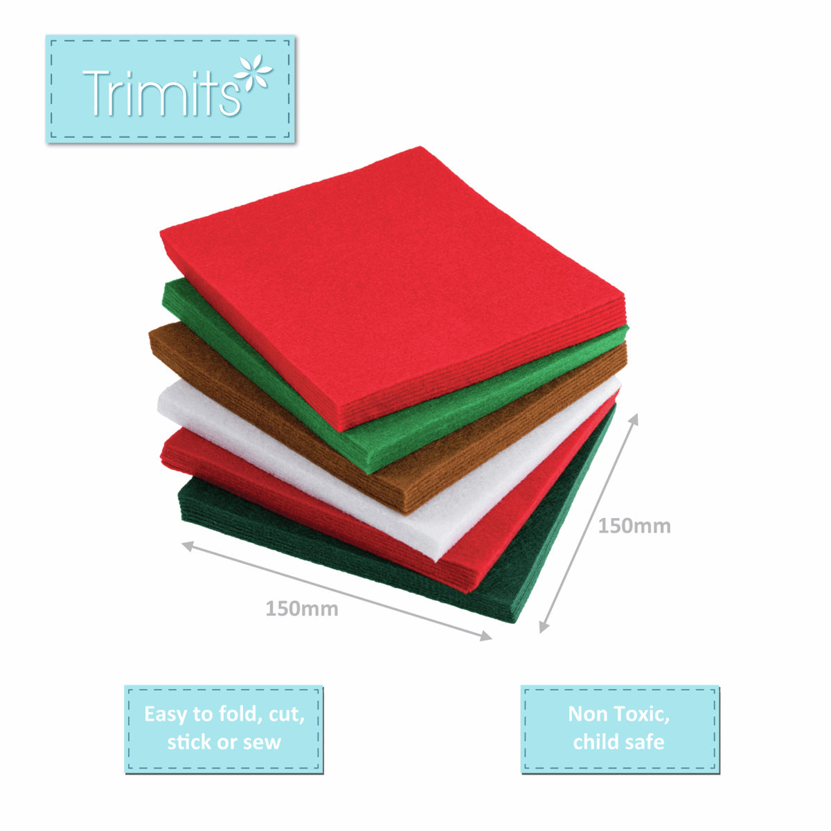 Trimits Assorted Felt Squares 15cm x 15cm (Pack of 42)