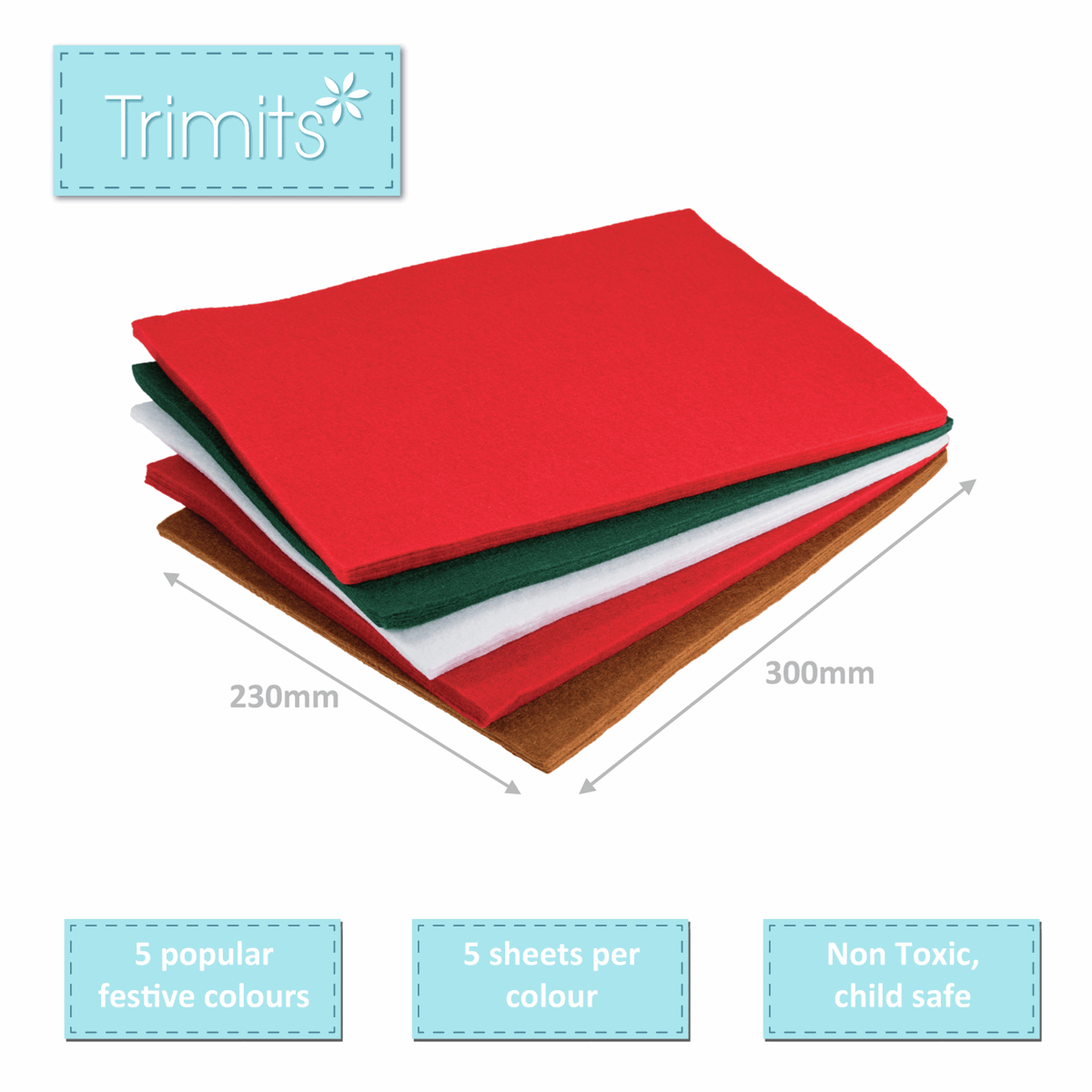 Trimits Assorted Felt Squares 20cm x 30cm (Pack of 25)