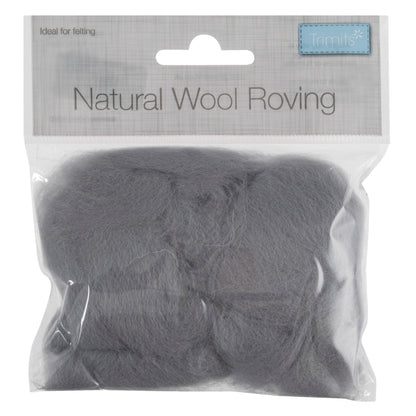 10g bundle of light grey wool roving