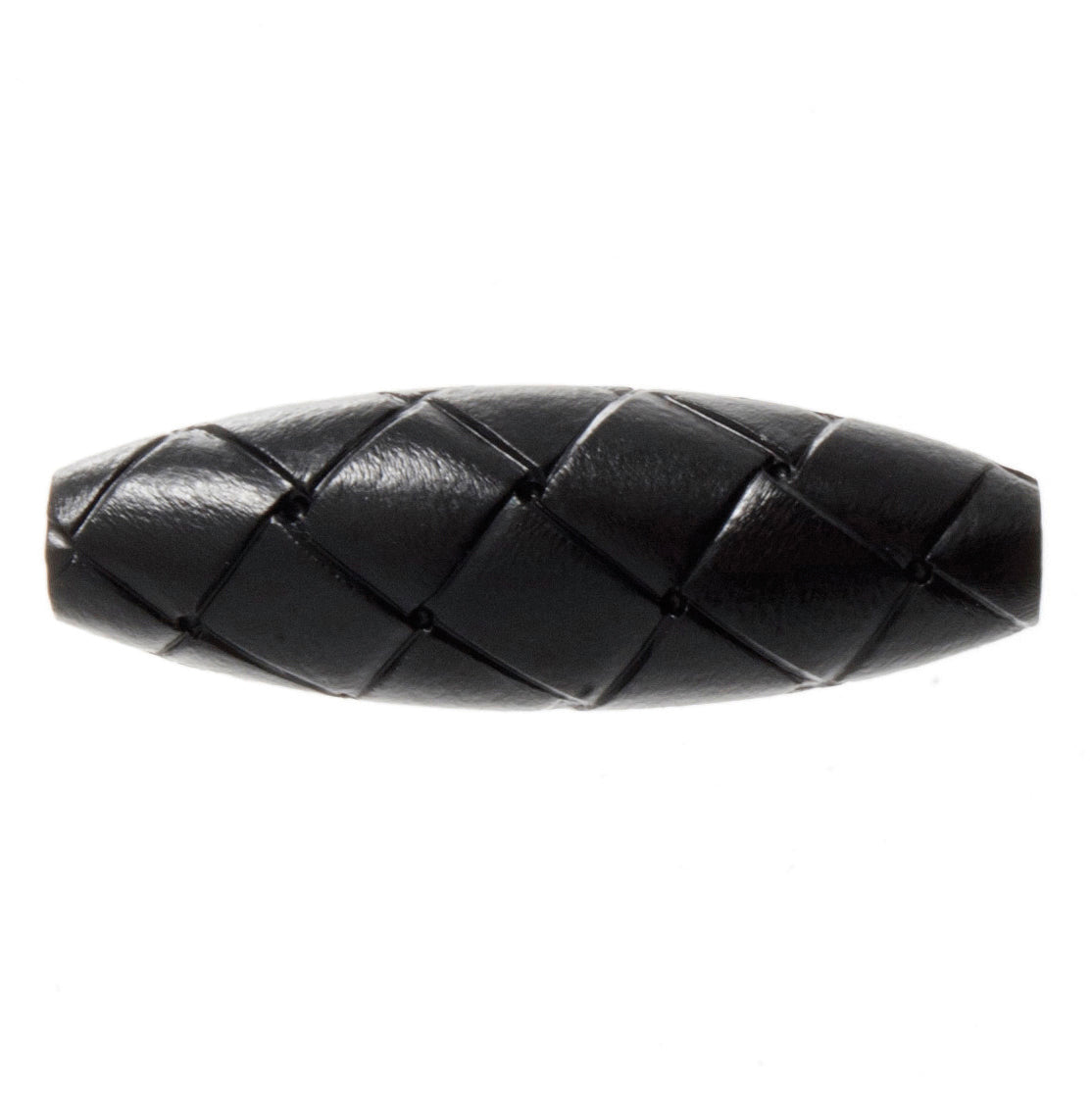 Black faux leather toggle button with woven-effect detail