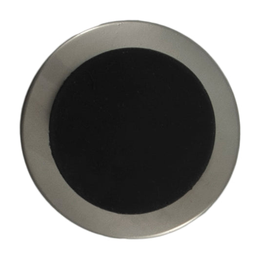 Silver metal button with matt black centre