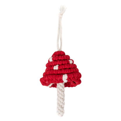 Finished macrame toadstool decoration from the kit