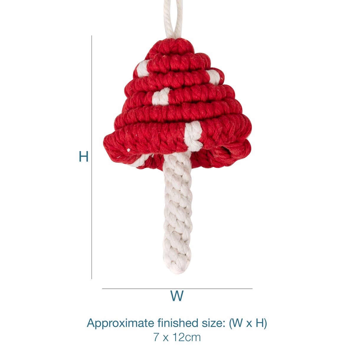 Finished macrame toadstool decoration from the kit