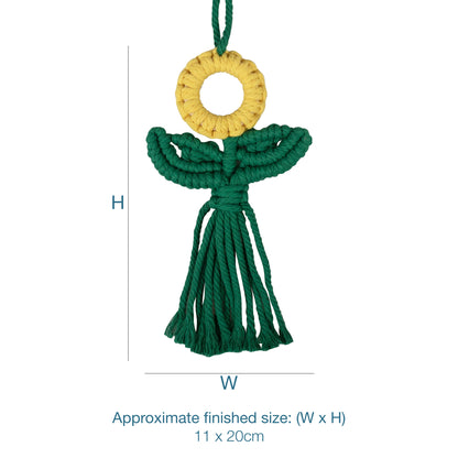Finished macrame sunflower decoration from the kit
