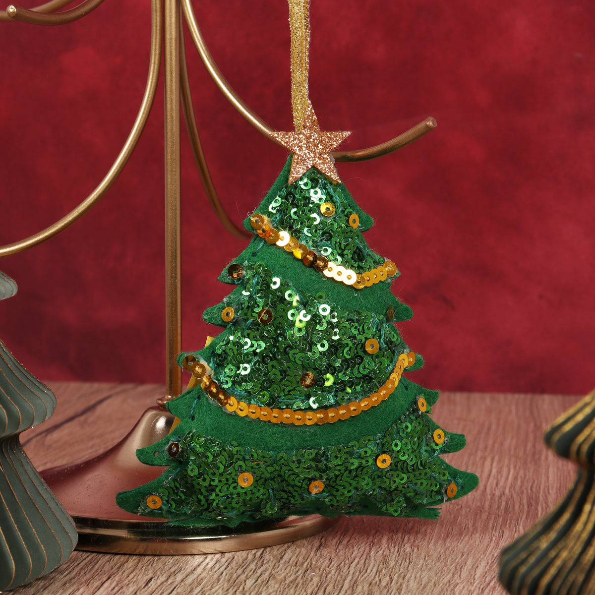 Finished felt christmas sequin tree hanging decoration