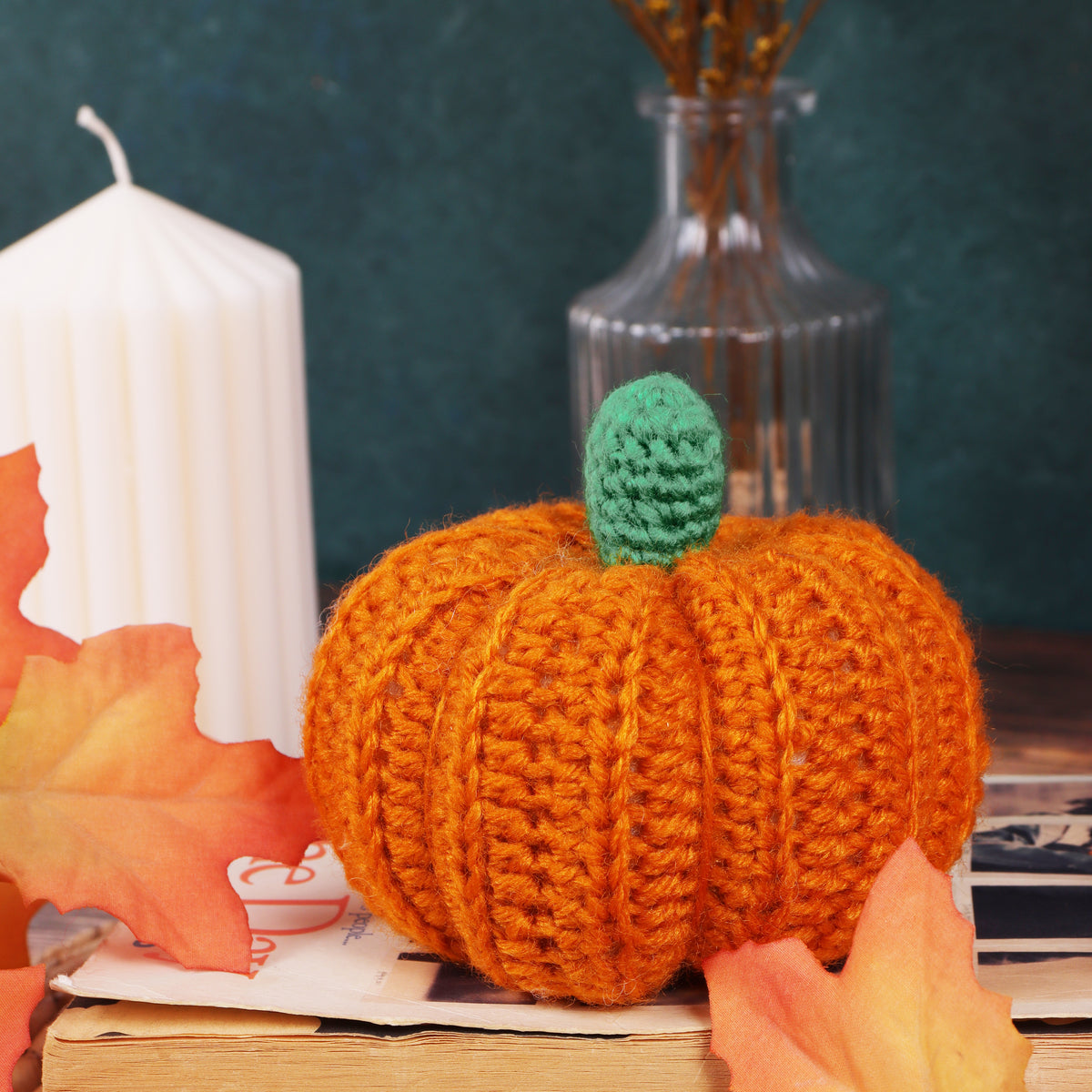 Finished orange crochet pumpkin