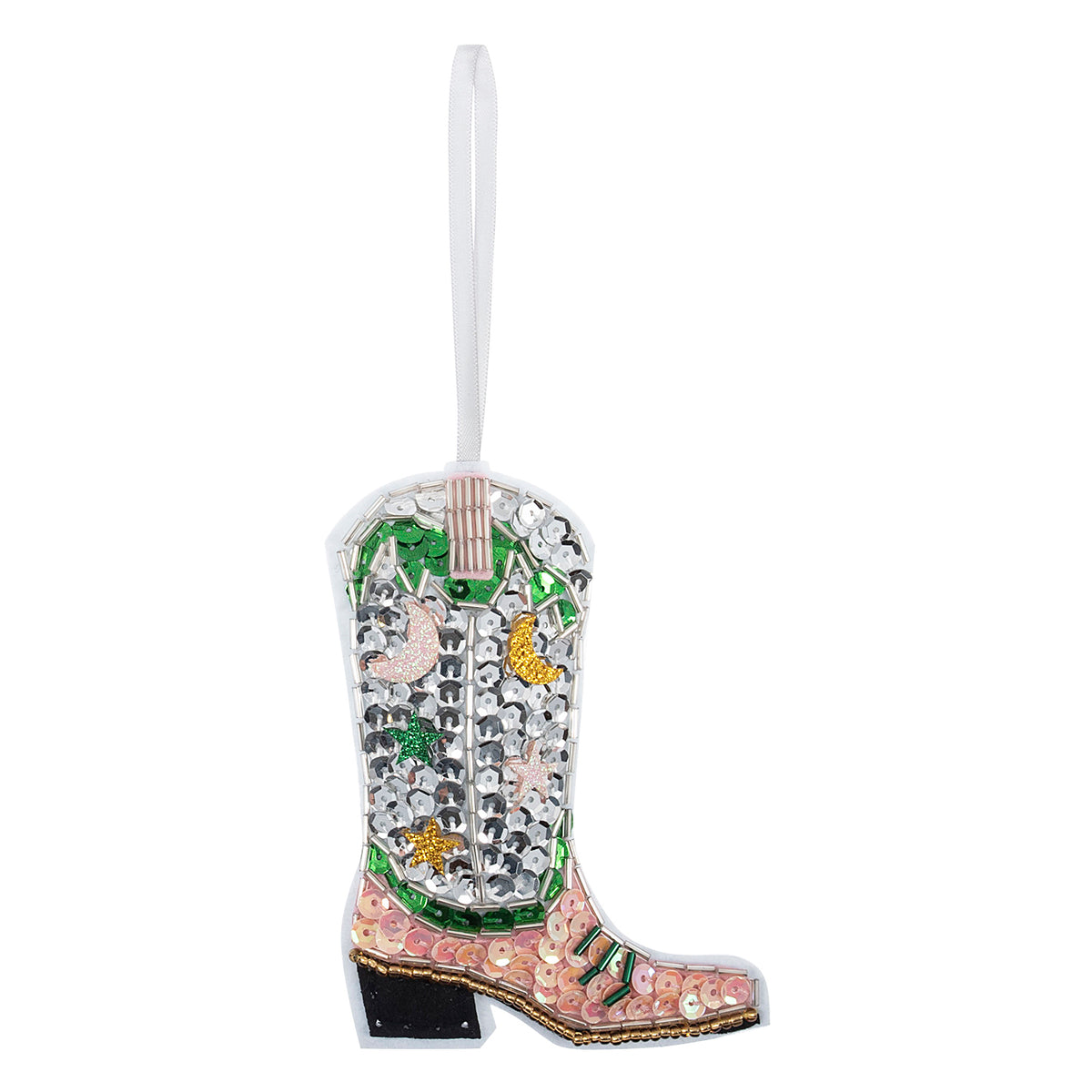 Finished felt sequin cowboy boot hanging decoration