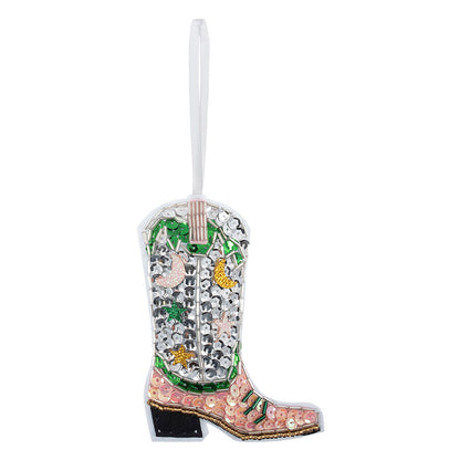 Finished felt sequin cowboy boot hanging decoration