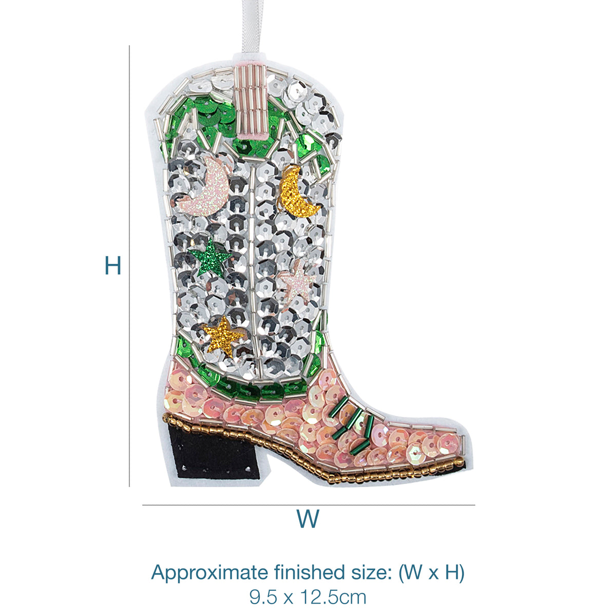 Finished felt sequin cowboy boot hanging decoration