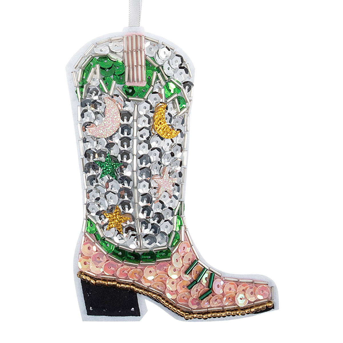 Finished felt sequin cowboy boot hanging decoration