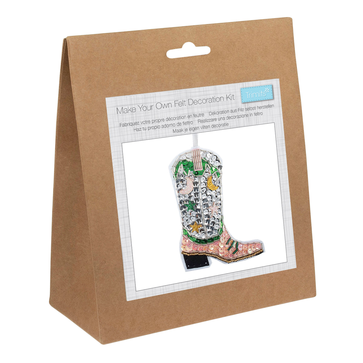 Finished felt sequin cowboy boot hanging decoration
