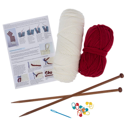 Trimits knitted Christmas stocking kit with yarn and needles