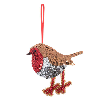 Finished sequin robin felt Christmas decoration