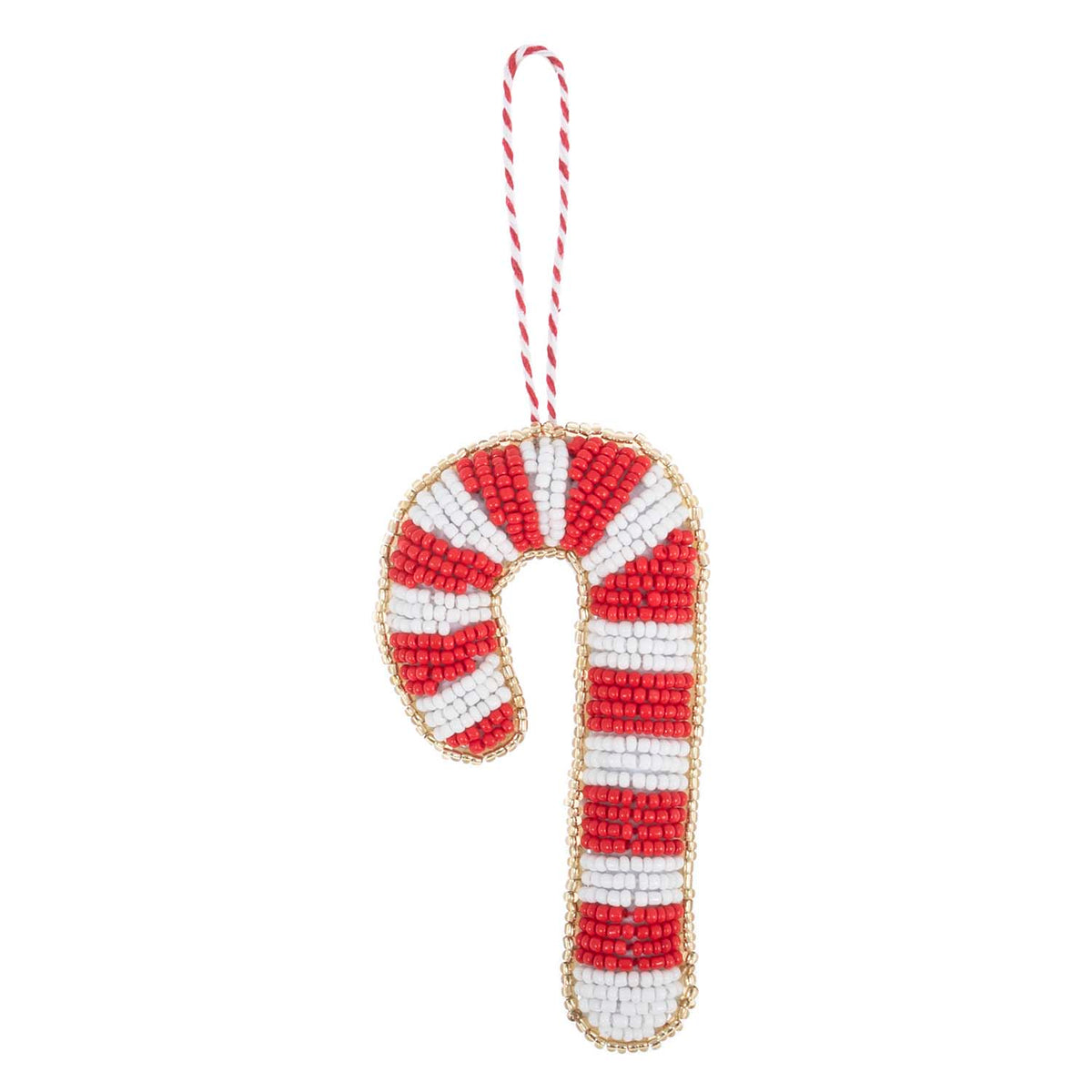Finished beaded candy cane felt Christmas decoration