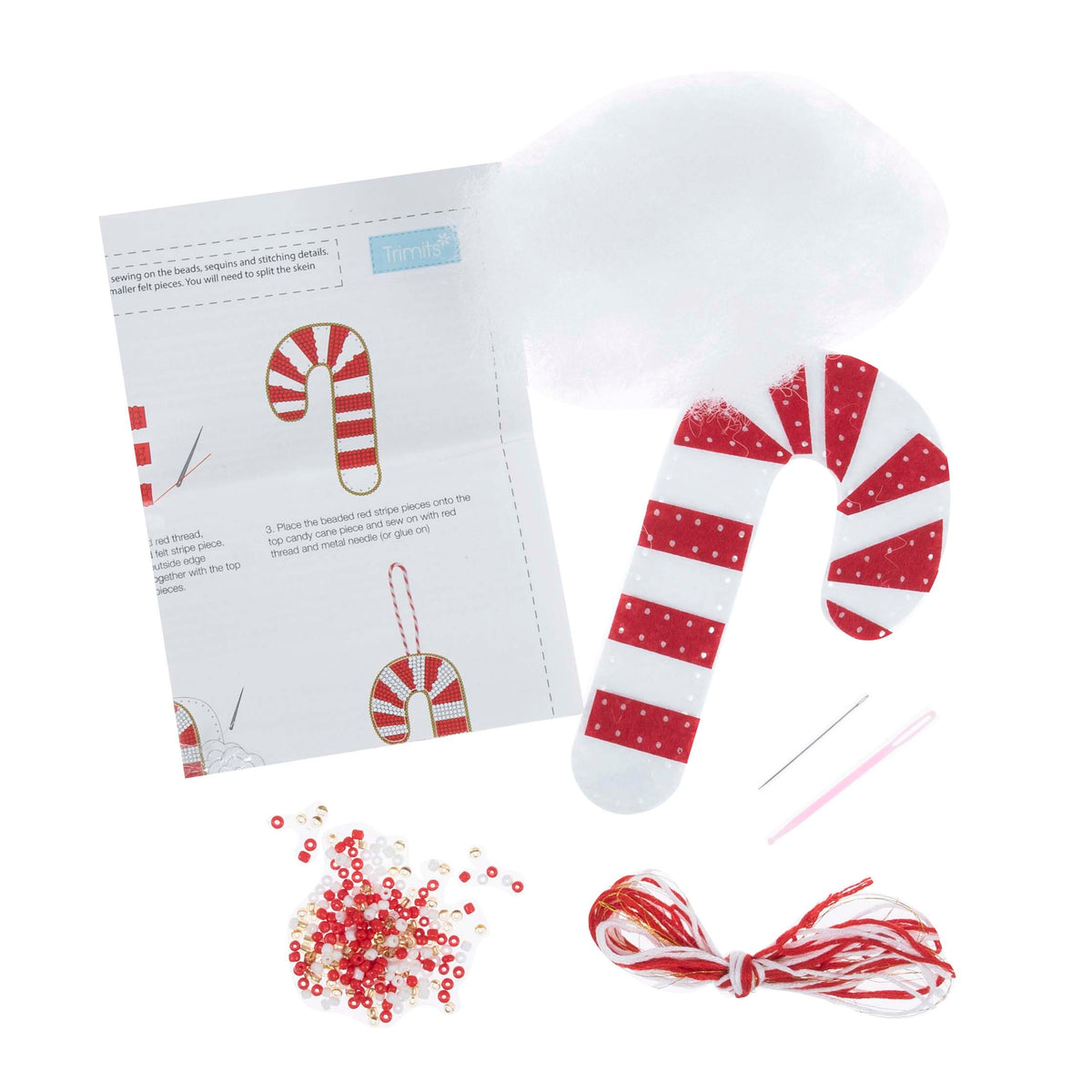 Finished beaded candy cane felt Christmas decoration
