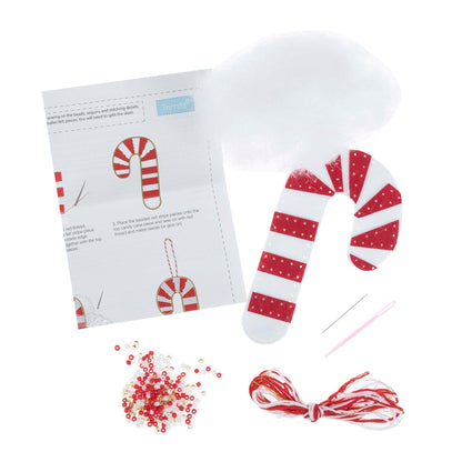 Finished beaded candy cane felt Christmas decoration