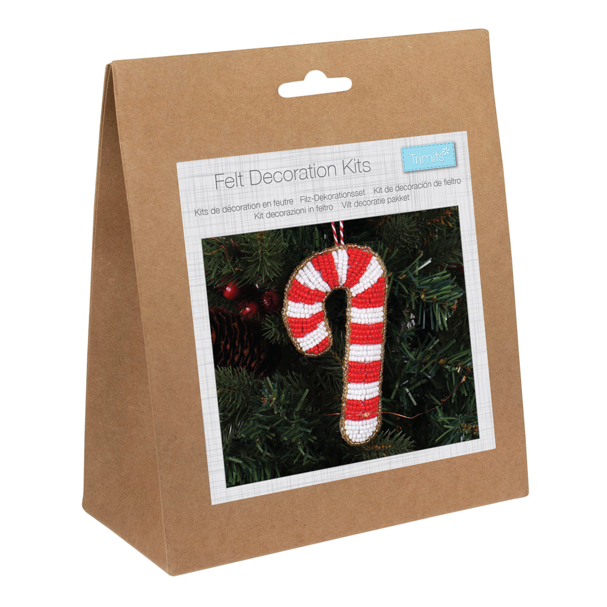 Finished beaded candy cane felt Christmas decoration