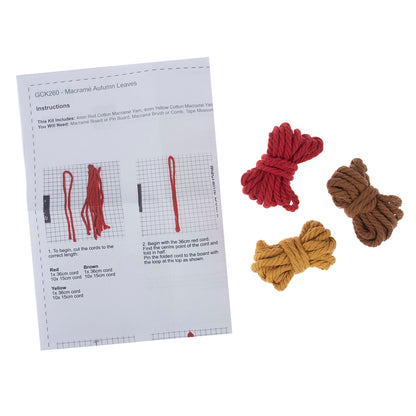 Three macrame autumn leaf decorations