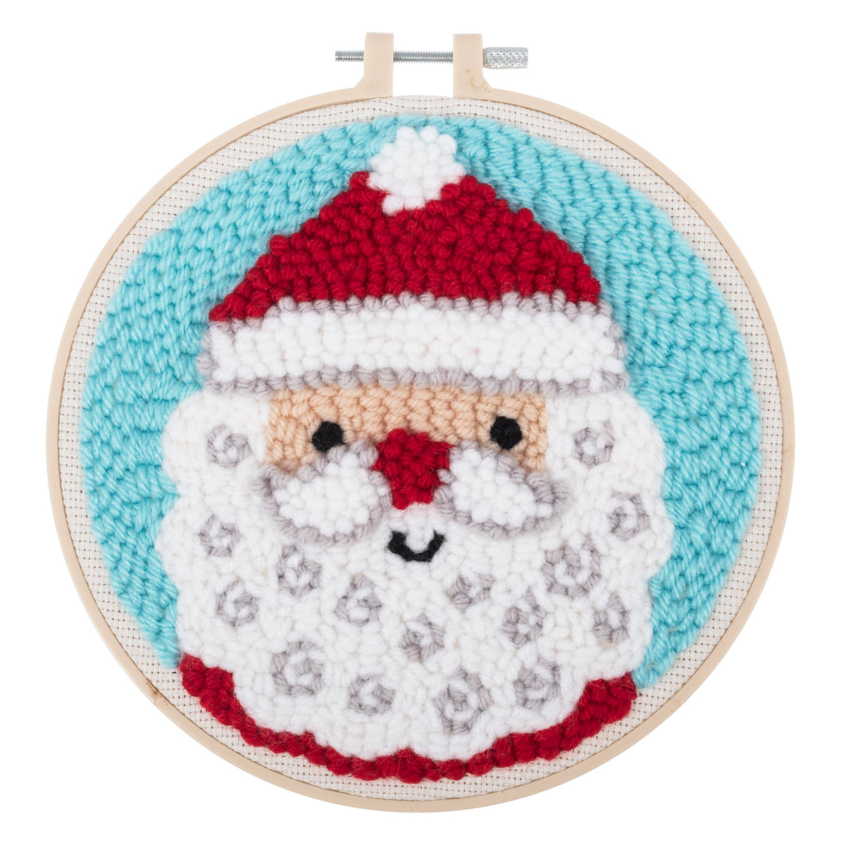 Christmas father christmas punch needle design in a hoop